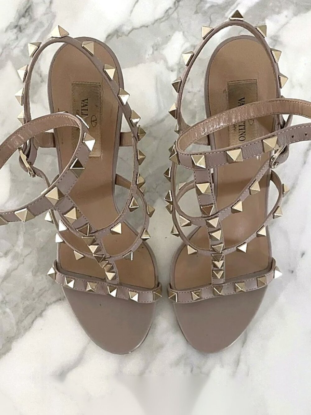 Valentino Garavani Rockstud Caged Heels Poudre Nude Size 37